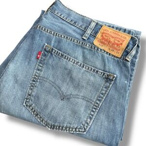 Levi Strauss & Co 505 Mens Jeans W38 L34‎ Regular Fit Light Wash Denim Blank Tab
